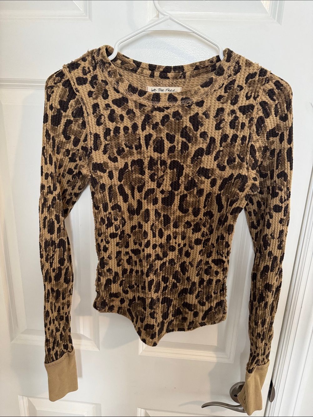 We The Free Leopard-Print Ribbed Long Sleeve Top - Tan & Black